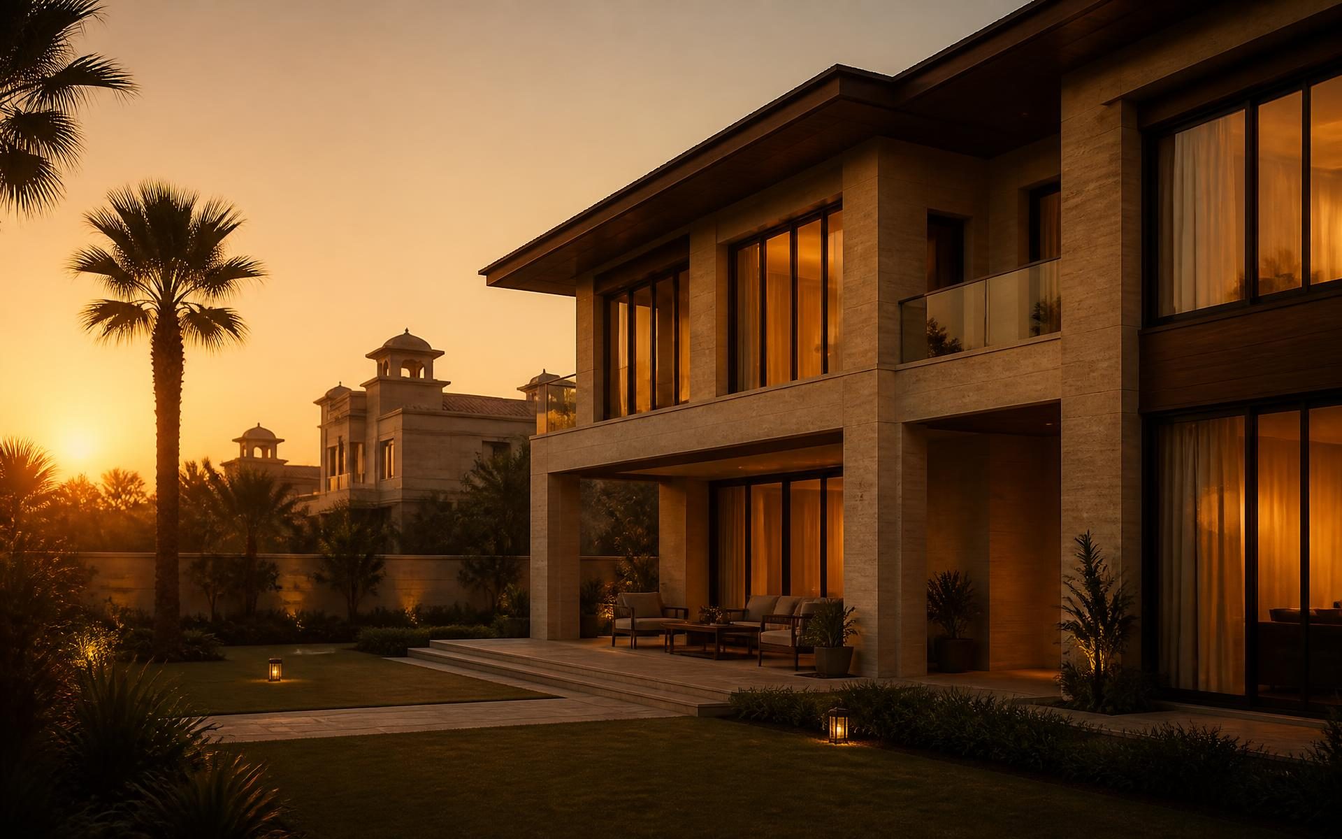 Premium residential villa at dusk