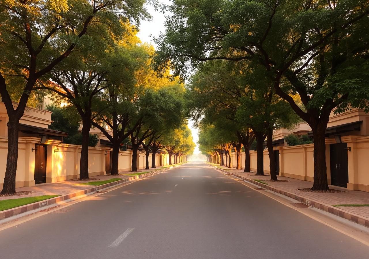 A quiet, tree-lined residential street in DHA Phase 6, Lahore