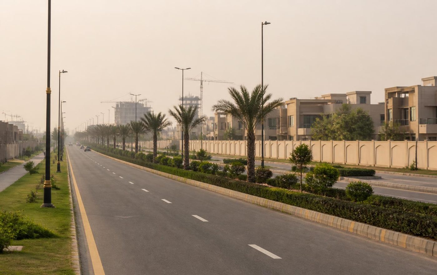 A main boulevard under development in Etihad Town, Lahore