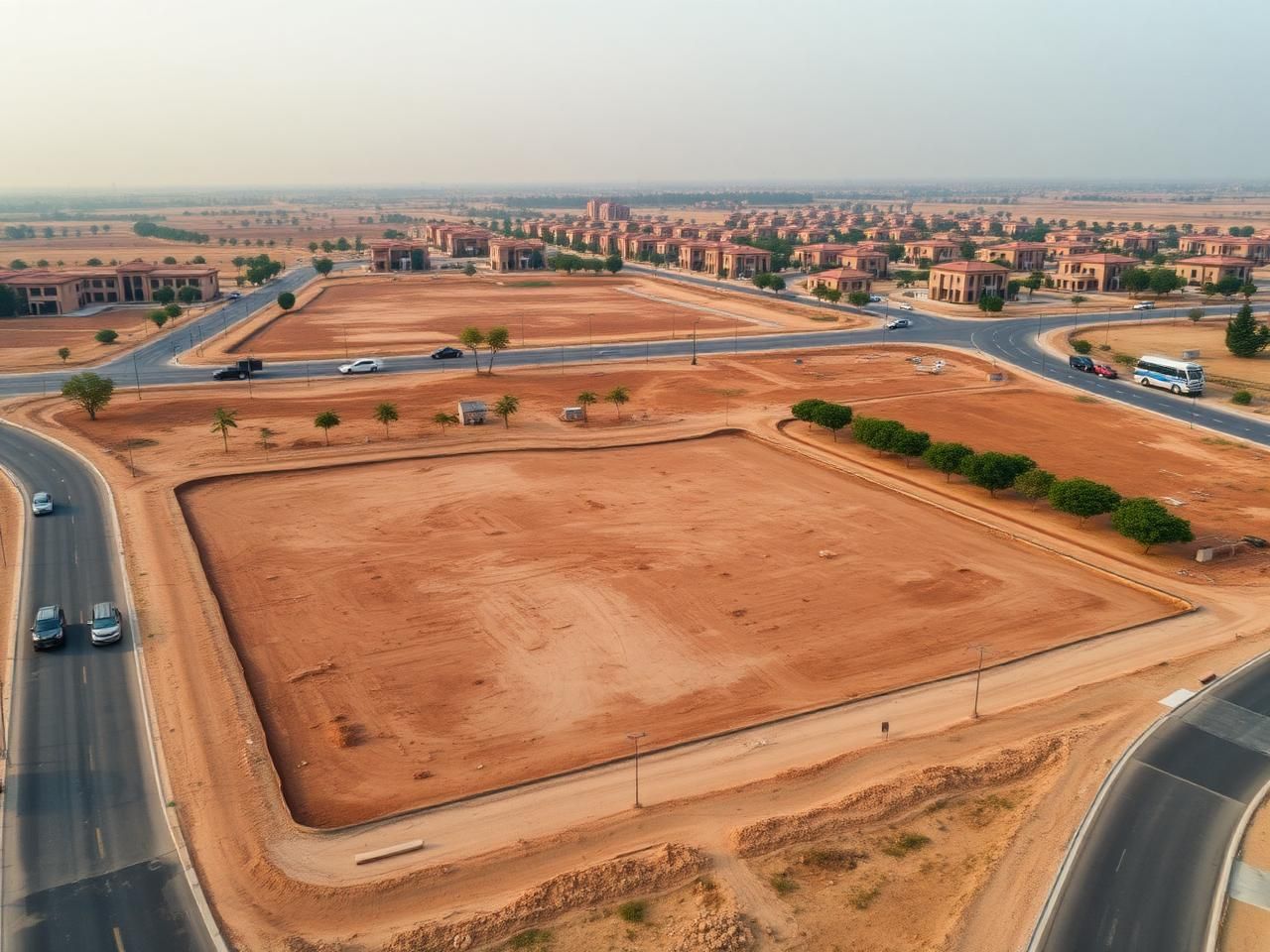 Aerial view of a residential plot development in Lahore